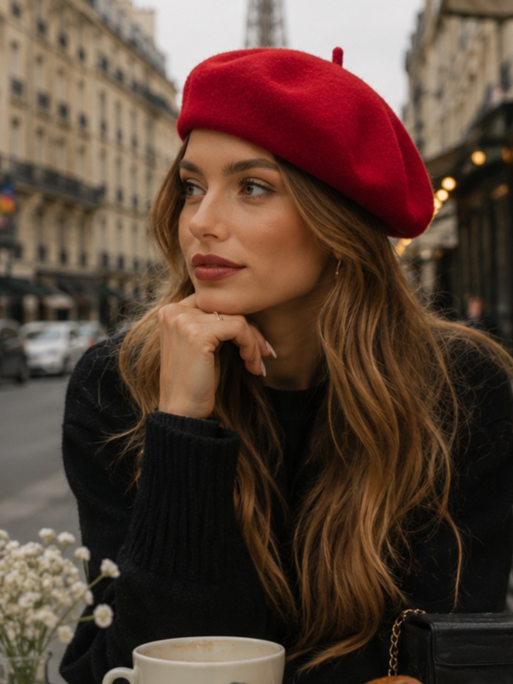 Women’s Red Wool Beret French Parisian Chic Winter Hat Classic Elegant Aesthetic